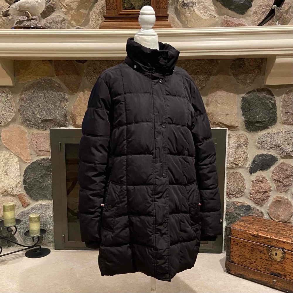 Tommy Hilfiger Black Long Puffer Button Closure Jacket Womens 0X